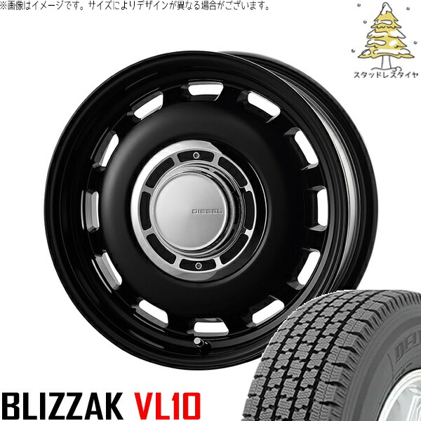 プロボックス 155/80R14 スタッドレスタイヤ ホイール 4本セット 新品 | ブリヂストン (BRIDGESTONE) ブリザック VL10 (BLIZZAK VL10) × コスミック (COSMIC) クロスブラッド ディーゼル サテンブラック 14インチ 5J +35 4穴100