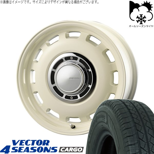 プロボックス 155/80R14 オールシーズンタイヤ ホイール 4本セット 新品 | グッドイヤー (GOODYEAR) ベクター4シーズンズ カーゴ × コスミック (COSMIC) クロスブラッド ディーゼル ミスティックホワイト 14インチ 5J +35 4穴100|タイヤショップ オールテレーン
