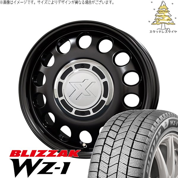 タント ムーブ ワゴンR ラパン 165/55R15 スタッドレスタイヤ ホイール 4本セット 新品 | ブリヂストン (BRIDGESTONE) ブリザック WZ-1 (BLIZZAK WZ-1) × コスミック (COSMIC) クロスブラッド スティール サテンブラック 15インチ 4.5J +43 4穴100