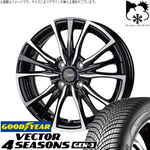 ノートオーラ 195/65R15 オールシーズンタイヤ ホイール 4本セット 新品 | グッドイヤー (GOODYEAR) ベクター4シーズンズ GEN-3 &times; ホットスタッフ (HOTSTUFF) クロノス CH-110 メタリックブラックポリッシュ 15インチ 5.5J +43 4穴100｜タイヤショップ オールテレーン