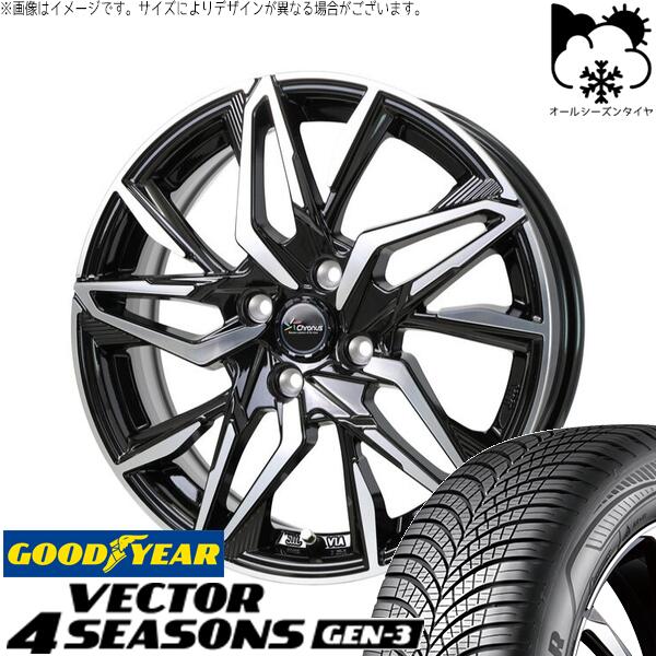 ノートオーラ 195/65R15 オールシーズンタイヤ ホイール 4本セット 新品 | グッドイヤー (GOODYEAR) ベクター4シーズンズ GEN-3 × ホットスタッフ (HOTSTUFF) クロノス CH-112 メタリックブラックポリッシュ 15インチ 5.5J +43 4穴100|タイヤショップ オールテレーン