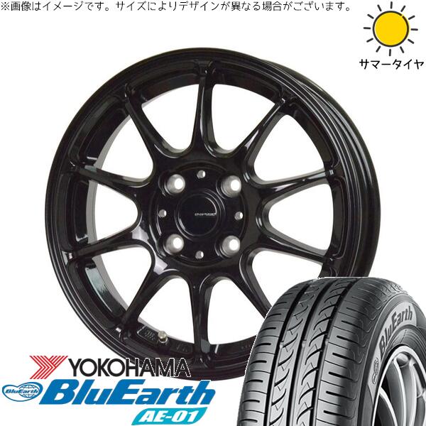 タント ムーブ ワゴンR ラパン 145/80R13 サマータイヤ ホイール 4本セット 新品 | ヨコハマタイヤ (YOKOHAMA) ブルーアース AE01 × ホットスタッフ (HOTSTUFF) Gスピード G07 メタリックブラック 13インチ 4.00B +45 4穴100|タイヤショップ オールテレーン
