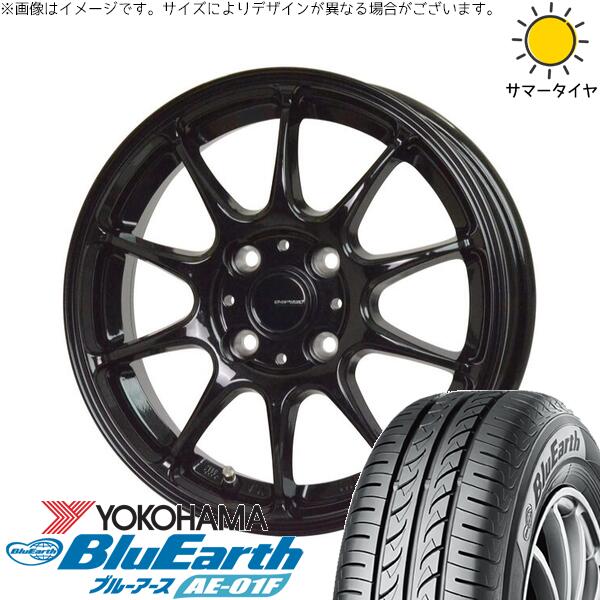 ノート カローラフィールダー 185/65R15 サマータイヤ ホイール 4本セット 新品 | ヨコハマタイヤ (YOKOHAMA) ブルーアース AE-01F × ホットスタッフ (HOTSTUFF) Gスピード G07 メタリックブラック 15インチ 5.5J +43 4穴100