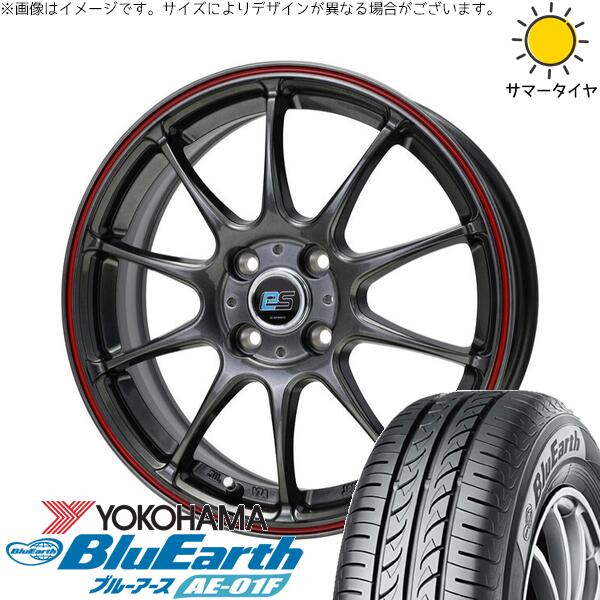 ノートオーラ 205/55R16 サマータイヤ ホイール 4本セット 新品 | ヨコハマタイヤ (YOKOHAMA) ブルーアース AE-01F × ホットスタッフ (HOTSTUFF) Gスピード ES01 エコスタイル ハイパーシルバー/レッドライン 16インチ 6J +43 4穴100