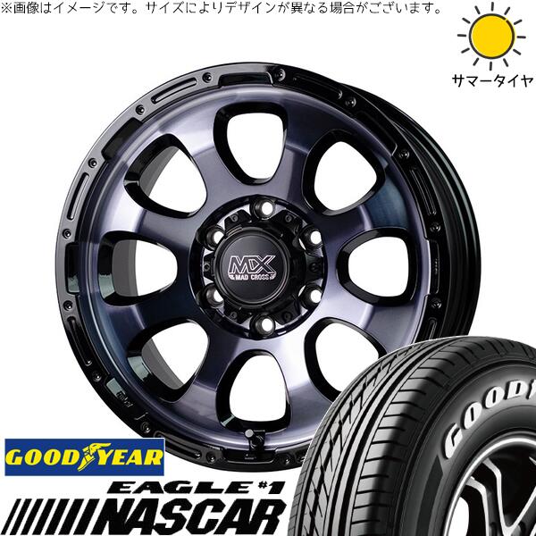 ハイエース専用 215/65R16 サマータイヤ ホイール 4本セット 新品 | グッドイヤー (GOODYEAR) イーグル ナスカー &times; ホットスタッフ (HOTSTUFF) マッドクロス グレイス ブラッククリア/リムブラック 16インチ 6.5J +38 6穴139.7｜タイヤショップ オールテレーン