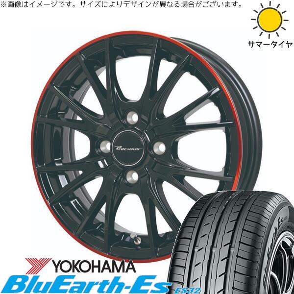 NBOX スペーシア タント デリカミニ 155/65R14 サマータイヤ ホイール 4本セット 新品 | ヨコハマタイヤ (YOKOHAMA) ブルーアース ES32 &times; ホットスタッフ (HOTSTUFF) プレシャス HM-1 V-2 ブラック/レッドクリア 14インチ 4.5J +45 4穴100｜タイヤショップ オールテレーン