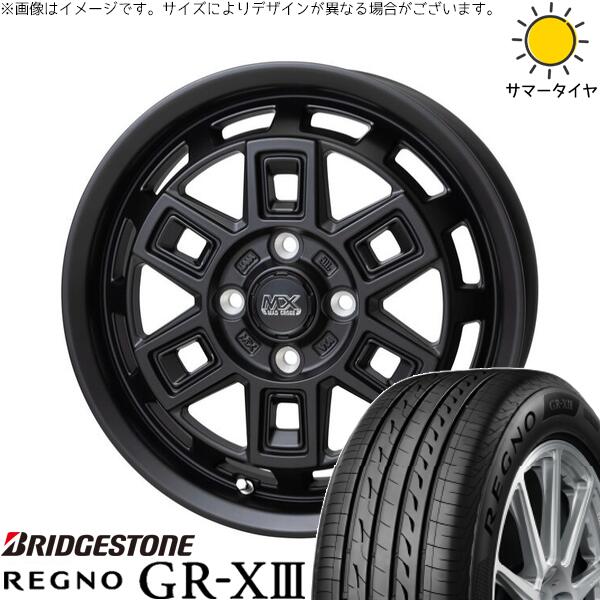 モコ ゼスト パレット ミラ 165/55R14 サマータイヤ ホイール 4本セット 新品 | ブリヂストン (BRIDGESTONE) レグノ GR-X3 × ホットスタッフ (HOTSTUFF) マッドクロス アイヴァー マットブラック 14インチ 4.5J +45 4穴100