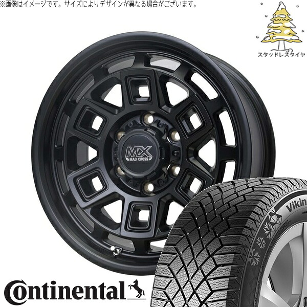 ハイエース専用 215/70R16 スタッドレスタイヤ ホイール 4本セット 新品 | コンチネンタル (Continental) バイキングコンタクト7 &times; ホットスタッフ (HOTSTUFF) マッドクロス アイヴァー マットブラック 16インチ 6.5J +38 6穴139.7｜タイヤショップ オールテレーン