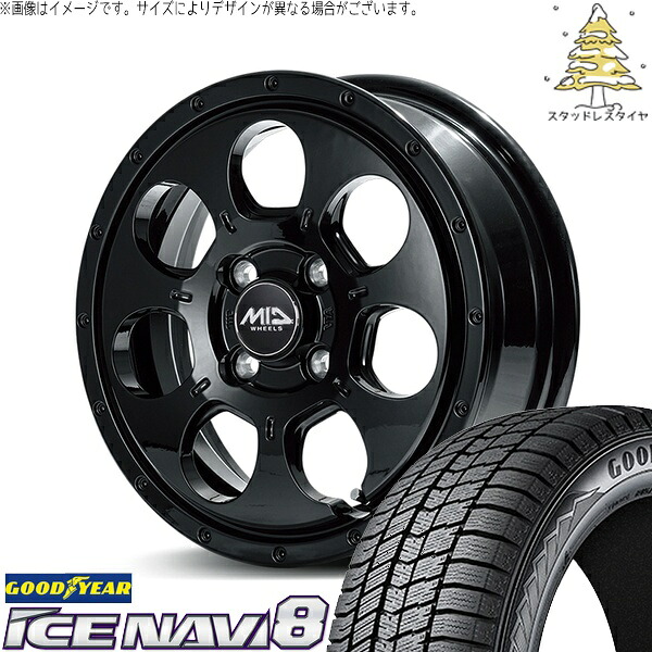 ソリオ MA26 MA36 デリカ 165/70R14 スタッドレスタイヤ ホイール 4本セット 新品 | グッドイヤー (GOODYEAR) アイスナビ エイト (ICENAVI8) × エムアイディー (MID) MIDホイール マッドエージェント セミグロスブラック 14インチ 4.5J +45 4穴100|タイヤショップ オールテレーン