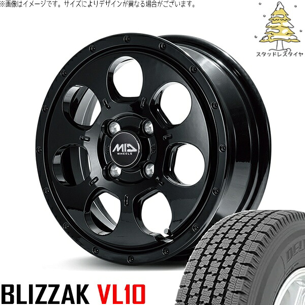 ハイゼットジャンボ 145/80R12 スタッドレスタイヤ ホイール 4本セット 新品 | ブリヂストン (BRIDGESTONE) ブリザック VL10 (BLIZZAK VL10) × エムアイディー (MID) MIDホイール マッドエージェント セミグロスブラック 12インチ 4.00B +40 4穴100