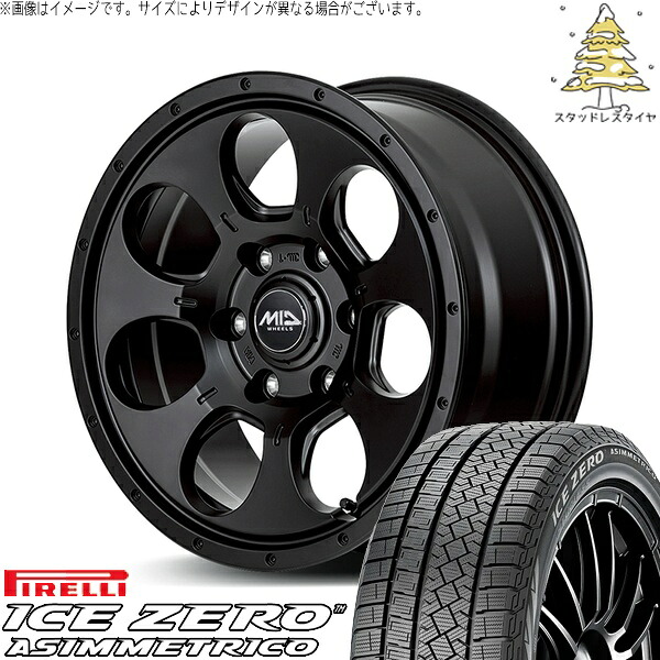 リーフ ルミオン 205/55R16 スタッドレスタイヤ ホイール 4本セット 新品 | ピレリ (PIRELLI) アイスゼロアシンメトリコ (ICEZERO ASIMMETRICO) × エムアイディー (MID) MIDホイール マッドエージェント セミグロスブラック 16インチ 7.0J +40 5穴114.3