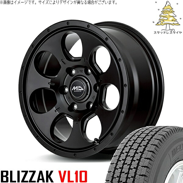 ハイエース専用 195/80R15 スタッドレスタイヤ ホイール 4本セット 新品 | ブリヂストン (BRIDGESTONE) ブリザック VL10 (BLIZZAK VL10) × エムアイディー (MID) MIDホイール マッドエージェント セミグロスブラック 15インチ 6J +33 6穴139.7