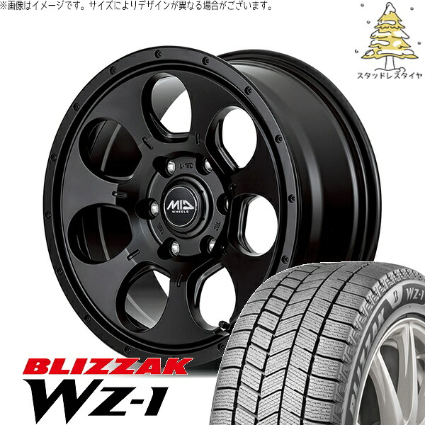 パジェロミニ 175/80R16 スタッドレスタイヤ ホイール 4本セット 新品 | ブリヂストン (BRIDGESTONE) ブリザック WZ-1 (BLIZZAK WZ-1) × エムアイディー (MID) MIDホイール マッドエージェント セミグロスブラック 16インチ 7.0J +40 5穴114.3