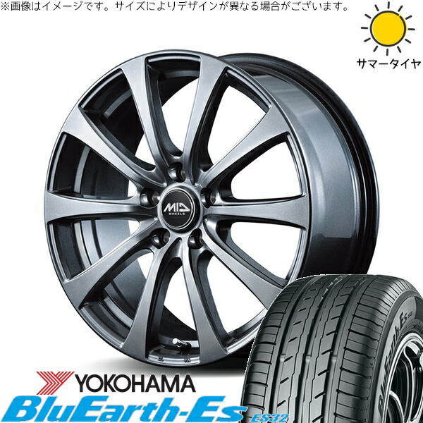 10系 シエンタ 195/65R16 サマータイヤ ホイール 4本セット 新品 | ヨコハマタイヤ (YOKOHAMA) ブルーアース ES32 × エムアイディー (MID) MIDホイール G10 メタリックグレー 16インチ 6.5J +48 5穴100