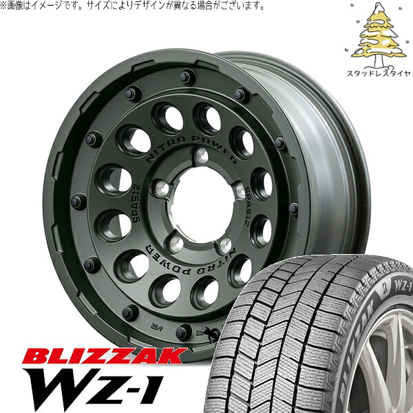 ジムニーシエラ 215/70R16 スタッドレスタイヤ ホイール 4本セット 新品 | ブリヂストン (BRIDGESTONE) ブリザック WZ-1 × エムアイディー (MID) ナイトロパワー H12 ショットガン セミグロスODグリーン 16インチ 6J -5 5穴139.7|タイヤショップ オールテレーン