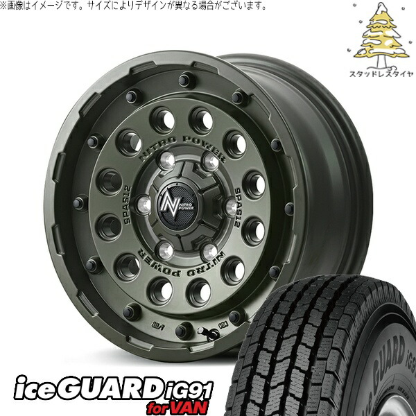 パジェロミニ 185/85R16 スタッドレスタイヤ ホイール 4本セット 新品 | ヨコハマタイヤ (YOKOHAMA) アイスガード91 (iceGUARD91 IG91) × エムアイディー (MID) ナイトロパワー H12 ショットガン セミグロスODグリーン 16インチ 7.0J +40 5穴114.3 100,100円