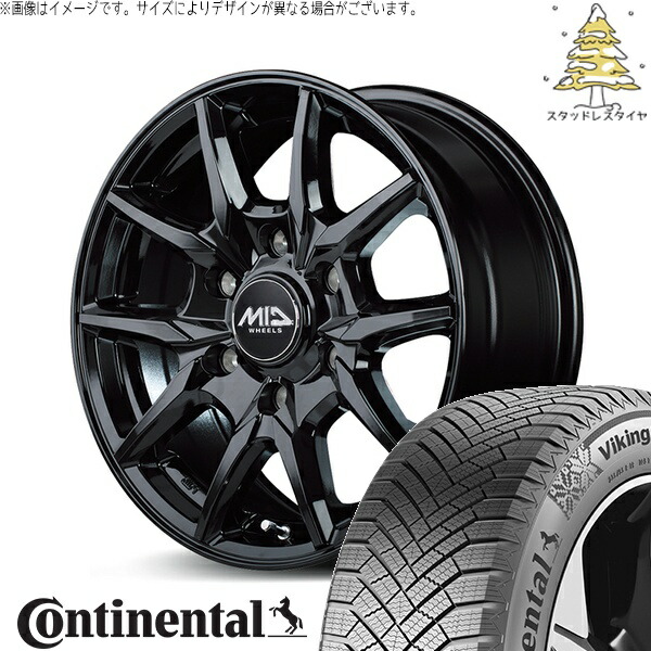 ハイエース専用 215/65R16 スタッドレスタイヤ ホイール 4本セット 新品 | コンチネンタル (CONTINENTAL) バイキングコンタクト エイト (VikingContact8) × エムアイディー (MID) MIDホイール KG25 ブラック 16インチ 6.5J +38 6穴139.7