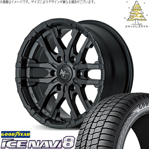 ハイエース専用 215/65R16 スタッドレスタイヤ ホイール 4本セット 新品 | グッドイヤー (GOODYEAR) アイスナビ8 &times; エムアイディー (MID) ナイトロパワー M26 クロスファング ブラストブラック 16インチ 6.5J +38 6穴139.7｜タイヤショップ オールテレーン