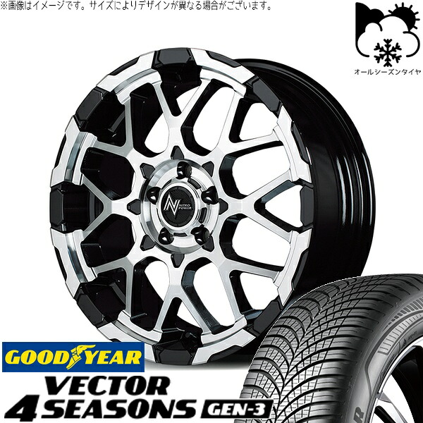プリウスα 215/60R16 オールシーズンタイヤ ホイール 4本セット 新品 | グッドイヤー (GOODYEAR) ベクター4シーズンズ GEN-3 × エムアイディー (MID) ナイトロパワー M28 バレット ブラック/ミラーカット 16インチ 7J +40 5穴114.3|タイヤショップ オールテレーン