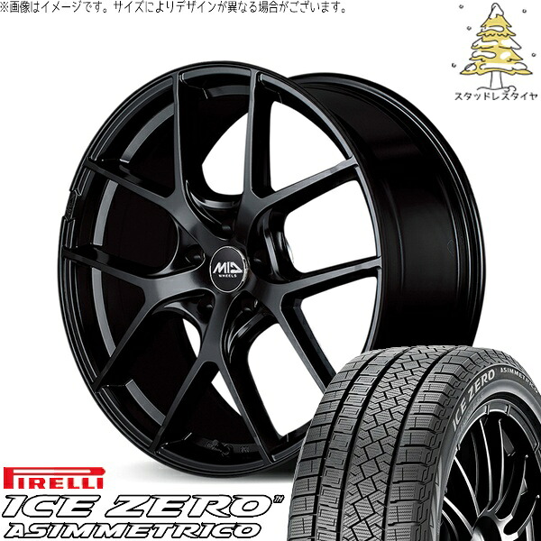 クラウンスポーツ 235/60R18 スタッドレスタイヤ ホイール 4本セット 新品 | ピレリ (PIRELLI) アイスゼロアシンメトリコ (ICEZERO ASIMMETRICO) × エムアイディー (MID) MIDホイール レフィナーダ モーション4 グロスブラック 18インチ 8J +42 5穴114.3