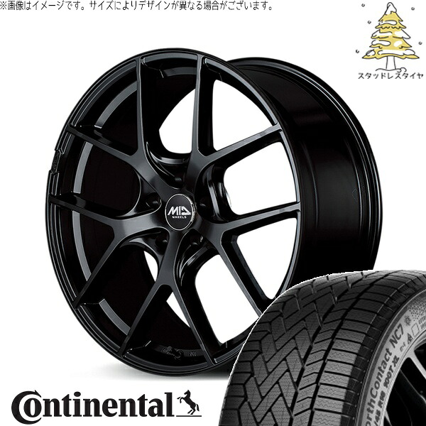 クラウンスポーツ 235/55R19 スタッドレスタイヤ ホイール 4本セット 新品 | コンチネンタル (CONTINENTAL) ノースコンタクト セブン (NorthContact7) × エムアイディー (MID) MIDホイール レフィナーダ モーション4 グロスブラック 19インチ 8J +45 5穴114.3