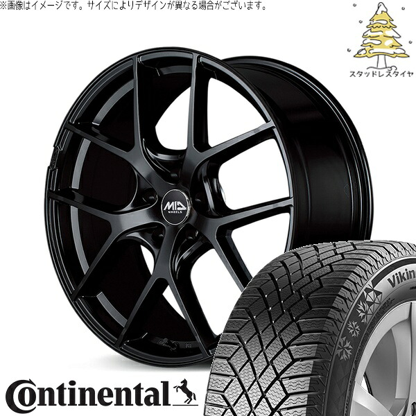 クラウンスポーツ 235/60R18 スタッドレスタイヤ ホイール 4本セット 新品 | コンチネンタル (CONTINENTAL) バイキングコンタクト セブン (VikingContact7) &times; エムアイディー (MID) MIDホイール レフィナーダ モーション4 グロスブラック 18インチ 8J +42 5穴114.3｜タイヤショップ オールテレーン