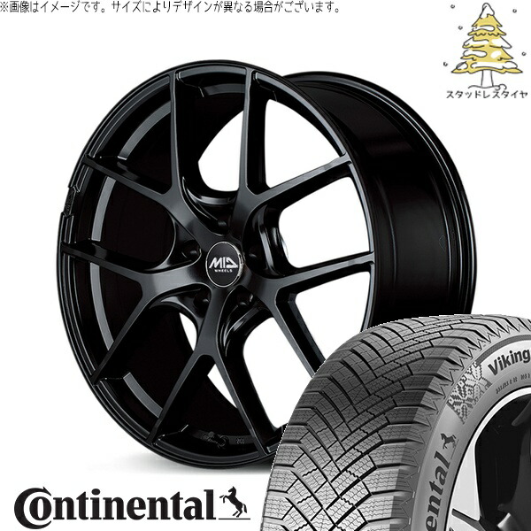クラウンスポーツ 235/60R18 スタッドレスタイヤ ホイール 4本セット 新品 | コンチネンタル (CONTINENTAL) バイキングコンタクト エイト (VikingContact8) × エムアイディー (MID) MIDホイール レフィナーダ モーション4 グロスブラック 18インチ 8J +42 5穴114.3