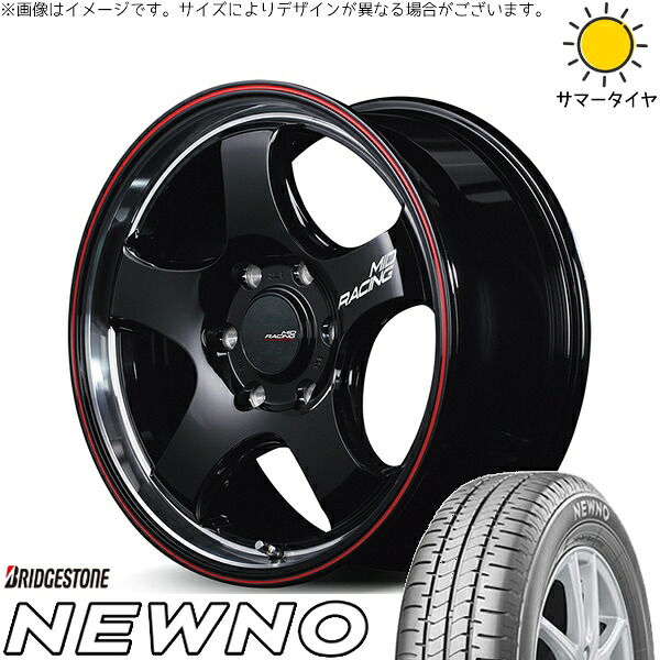ハイエース専用 215/65R16 サマータイヤ ホイール 4本セット 新品 | ブリヂストン (BRIDGESTONE) ニューノ × エムアイディー (MID) MIDレーシング R05-HC ブラックリムヴァーティカルポリッシュ/レッドライン 16インチ 6.5J +38 6穴139.7