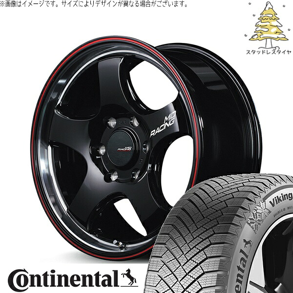 ハイエース専用 215/60R17 スタッドレスタイヤ ホイール 4本セット 新品 | コンチネンタル (Continental) バイキングコンタクト8 × エムアイディー (MID) MIDレーシング R05-HC ブラックリムヴァーティカルポリッシュ/レッドライン 17インチ 6.5J +38 6穴139.7|タイヤショップ オールテレーン