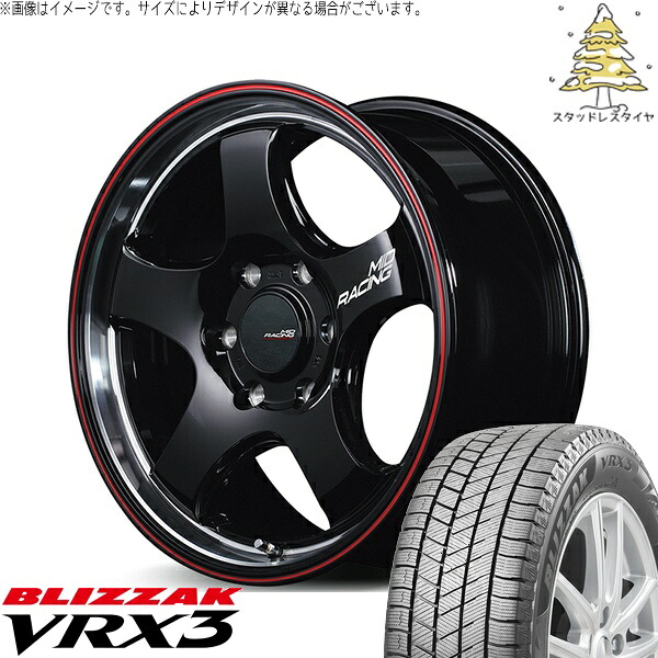 ハイエース専用 215/70R16 スタッドレスタイヤ ホイール 4本セット 新品 | ブリヂストン (BRIDGESTONE) ブリザック VRX3 &times; エムアイディー (MID) MIDレーシング R05-HC ブラックリムヴァーティカルポリッシュ/レッドライン 16インチ 6.5J +38 6穴139.7｜タイヤショップ オールテレーン 106,420円