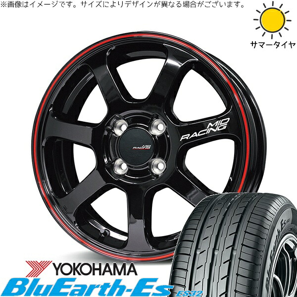 プロボックス 205/40R17 サマータイヤ ホイール 4本セット 新品 | ヨコハマタイヤ (YOKOHAMA) ブルーアース ES32 × エムアイディー (MID) MIDレーシング R07 ブラック/リムレッドライン 17インチ 7J +45 4穴100