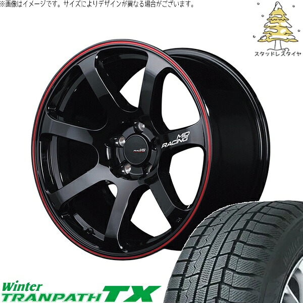 ZR-V クロストレック 225/55R18 スタッドレスタイヤ ホイール 4本セット 新品 | トーヨータイヤ (TOYO TIRE) ウィンタートランパス TX × エムアイディー (MID) MIDレーシング R07 ブラック/リムレッドライン 18インチ 7.5J +50 5穴114.3|タイヤショップ オールテレーン
