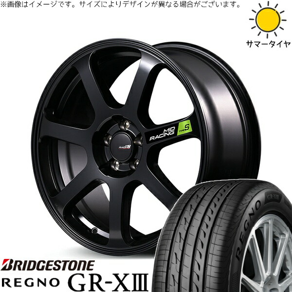 レヴォーグ 225/45R18 サマータイヤ ホイール 4本セット 新品 | ブリヂストン (BRIDGESTONE) レグノ GR-X3 RV × エムアイディー (MID) MIDレーシング R07 タイプS セミグロスブラック 18インチ 8J +45 5穴114.3