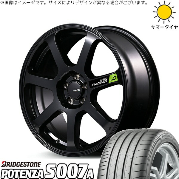 リーフ ルミオン 215/40R18 サマータイヤ ホイール 4本セット 新品 | ブリヂストン (BRIDGESTONE) ポテンザ S007A × エムアイディー (MID) MIDレーシング R07 タイプS セミグロスブラック 18インチ 8J +45 5穴114.3