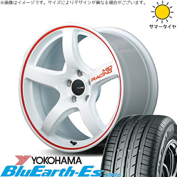 ZR-V クロストレック 215/60R17 サマータイヤ ホイール 4本セット 新品 | ヨコハマタイヤ (YOKOHAMA) ブルーアース ES32 × エムアイディー (MID) MIDレーシング R50 ホワイト/リムレッドライン 17インチ 7J +48 5穴114.3|タイヤショップ オールテレーン