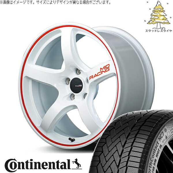 CX8 CX5 フォレスター 225/65R17 スタッドレスタイヤ ホイール 4本セット 新品 | コンチネンタル (CONTINENTAL) ノースコンタクト セブン (NorthContact7) × エムアイディー (MID) MIDレーシング R50 ホワイト/リムレッドライン 17インチ 7.0J +48 5穴114.3
