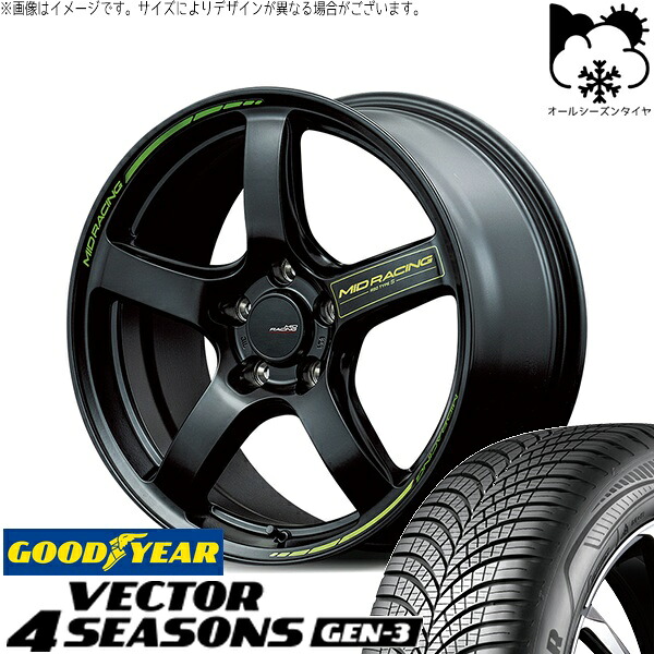 WRX GRヤリス 245/40R18 オールシーズンタイヤ ホイール 4本セット 新品 | グッドイヤー (GOODYEAR) ベクター4シーズンズ GEN-3 × エムアイディー (MID) MIDレーシング R50 タイプS セミグロスブラック 18インチ 8J +45 5穴114.3|タイヤショップ オールテレーン