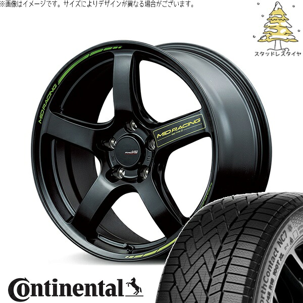RAV4 ハリアー エクストレイル 225/60R18 スタッドレスタイヤ ホイール 4本セット 新品 | コンチネンタル (Continental) ノースコンタクト NC7 × エムアイディー (MID) MIDレーシング R50 タイプS セミグロスブラック 18インチ 8J +45 5穴114.3|タイヤショップ オールテレーン