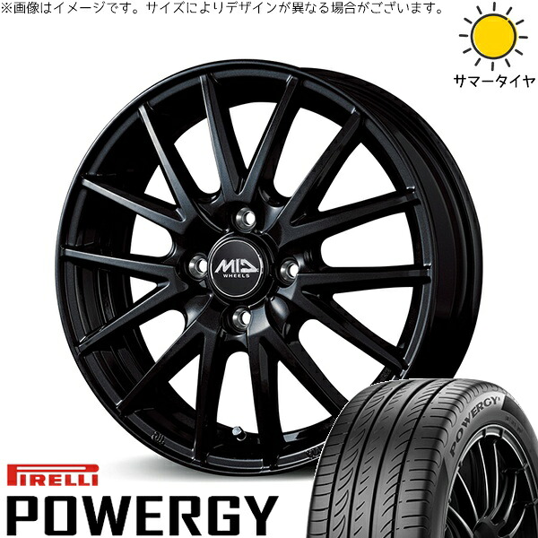 軽自動車専用 カスタムサイズ 165/55R15 サマータイヤ ホイール 4本セット 新品 | ピレリ (PIRELLI) パワジー × エムアイディー (MID) MIDホイール SQ27 メタリックブラック 15インチ 5.5J +43 4穴100