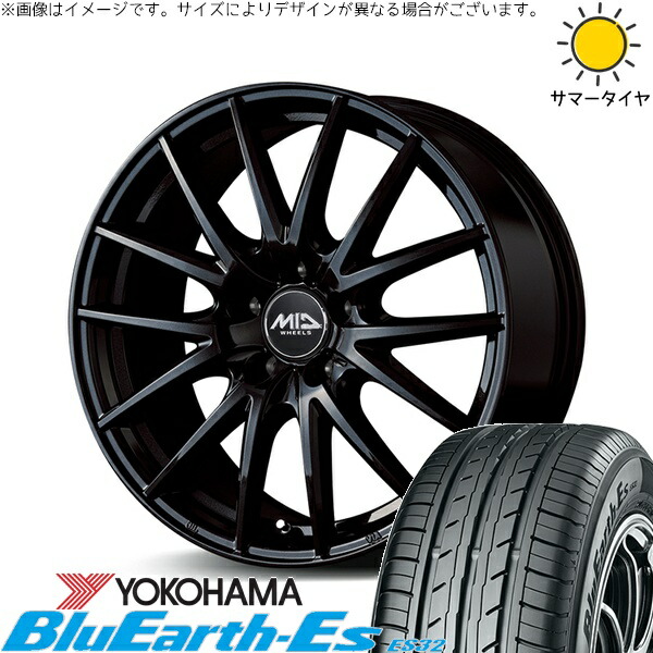 プリウス 30系 50系 215/45R17 サマータイヤ ホイール 4本セット 新品 | ヨコハマタイヤ (YOKOHAMA) ブルーアース ES32 × エムアイディー (MID) MIDホイール SQ27 メタリックブラック 17インチ 7J +50 5穴100