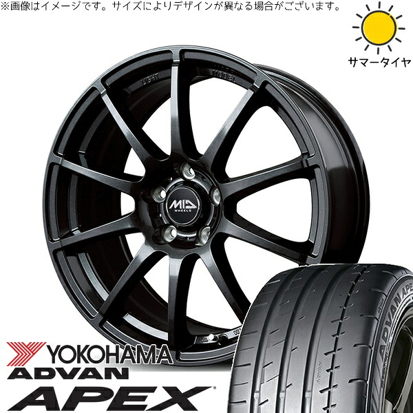 プリウスα 225/40R18 サマータイヤ ホイール 4本セット 新品 | ヨコハマタイヤ (YOKOHAMA) アドバン APEX V601 &times; エムアイディー (MID) MIDホイール スタッグ ストロングガンメタ 18インチ 8J +35 5穴114.3｜タイヤショップ オールテレーン