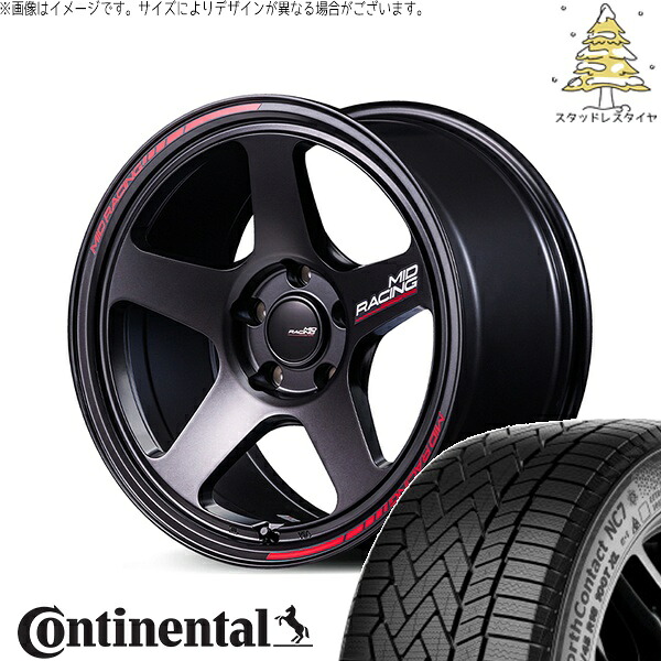 エスティマ 215/55R17 スタッドレスタイヤ ホイール 4本セット 新品 | コンチネンタル (CONTINENTAL) ノースコンタクト セブン (NorthContact7) × エムアイディー (MID) MIDレーシング TR50 ターマックブラック 17インチ 7.5J +48 5穴114.3