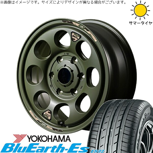 ハイエース専用 215/65R16 サマータイヤ ホイール 4本セット 新品 | ヨコハマタイヤ (YOKOHAMA) ブルーアース ES32 &times; エムアイディー (MID) MIDホイール x DOD ウシャリン セミグロスODグリーン 16インチ 6.5J +38 6穴139.7｜タイヤショップ オールテレーン