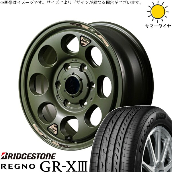 ハイエース専用 215/65R16 サマータイヤ ホイール 4本セット 新品 | ブリヂストン (BRIDGESTONE) レグノ GR-X3 RV &times; エムアイディー (MID) MIDホイール x DOD ウシャリン セミグロスODグリーン 16インチ 6.5J +38 6穴139.7｜タイヤショップ オールテレーン