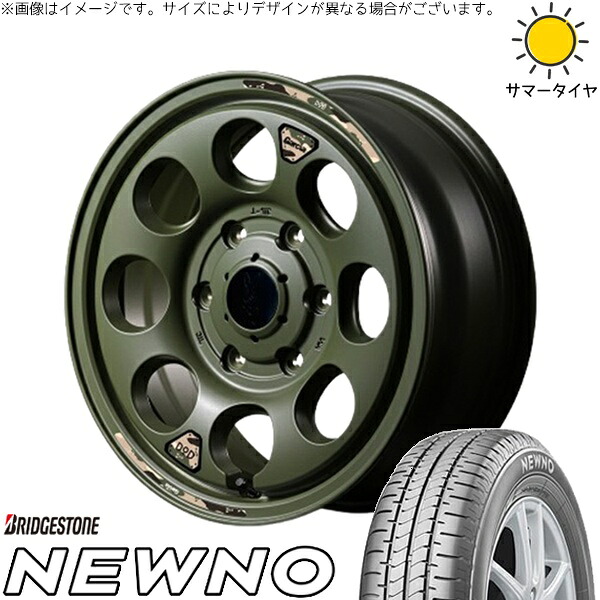 ハイエース専用 215/65R16 サマータイヤ ホイール 4本セット 新品 | ブリヂストン (BRIDGESTONE) ニューノ × エムアイディー (MID) MIDホイール x DOD ウシャリン セミグロスODグリーン 16インチ 6.5J +38 6穴139.7