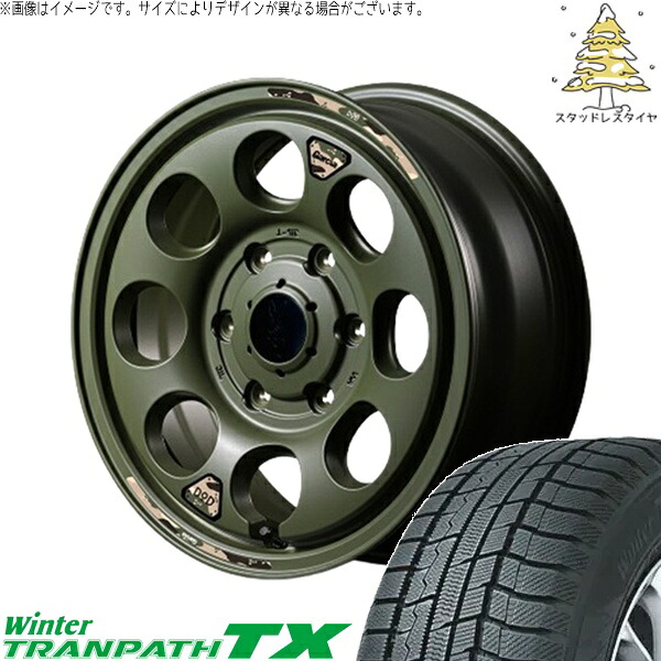 ハイエース専用 215/70R15 スタッドレスタイヤ ホイール 4本セット 新品 | トーヨータイヤ (TOYO) ウィンタートランパス TX (WinterTRANPATH TX) × エムアイディー (MID) MIDホイール x DOD ウシャリン セミグロスODグリーン 15インチ 6J +33 6穴139.7