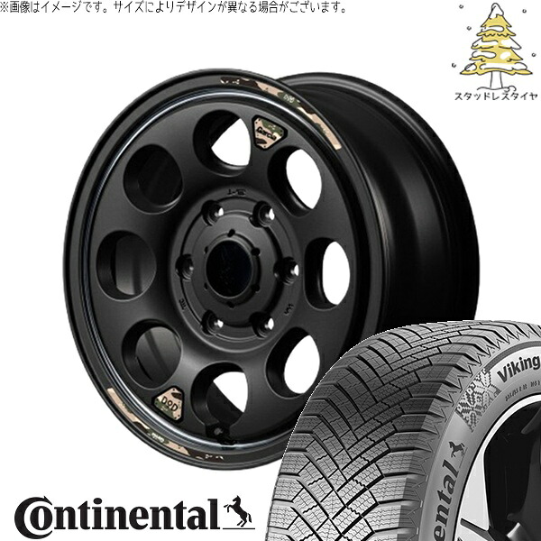 ハイエース専用 215/65R16 スタッドレスタイヤ ホイール 4本セット 新品 | コンチネンタル (Continental) バイキングコンタクト8 &times; エムアイディー (MID) MIDホイール x DOD ウシャリン セミグロスブラック/リム 16インチ 6.5J +38 6穴139.7｜タイヤショップ オールテレーン