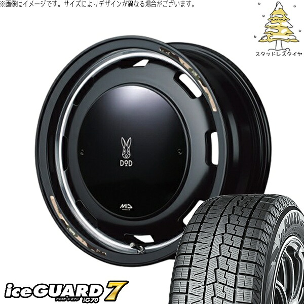モコ ゼスト パレット ミラ 165/50R15 スタッドレスタイヤ ホイール 4本セット 新品 | ヨコハマタイヤ (YOKOHAMA) アイスガード セブン (iceGUARD7 IG70) × エムアイディー (MID) MIDホイール x DOD ウシャリントバリ セミグロスブラック 15インチ 4.5J +45 4穴100|タイヤショップ オールテレーン