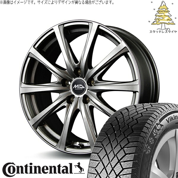 マツダ6 セルシオ 225/55R17 スタッドレスタイヤ ホイール 4本セット 新品 | コンチネンタル (CONTINENTAL) バイキングコンタクト セブン (VikingContact7) × エムアイディー (MID) MIDホイール V25 メタリックグレー 17インチ 7.0J +38 5穴114.3|タイヤショップ オールテレーン