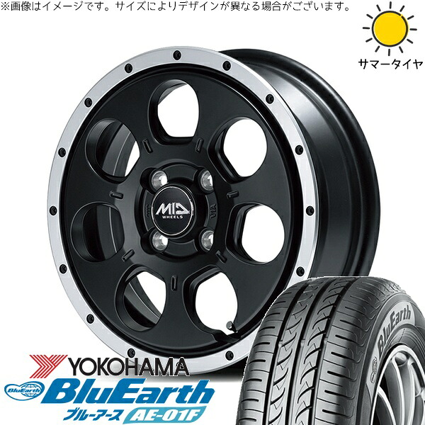 ソリオ MA26 MA36 デリカ 165/70R14 サマータイヤ ホイール 4本セット 新品 | ヨコハマタイヤ (YOKOHAMA) ブルーアース AE-01F × エムアイディー (MID) MIDホイール ロードマックス WO-7 セミグロスブラックフランジDC 14インチ 4.5J +45 4穴100